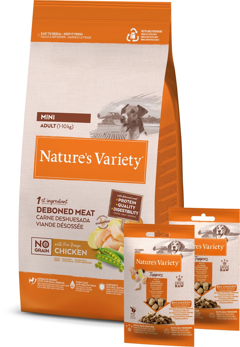 Hondenvoer Natures Variety - Mini Graanvrij met Kip - 1,5 kg + 2x120 gr Freeze Dried Toppers