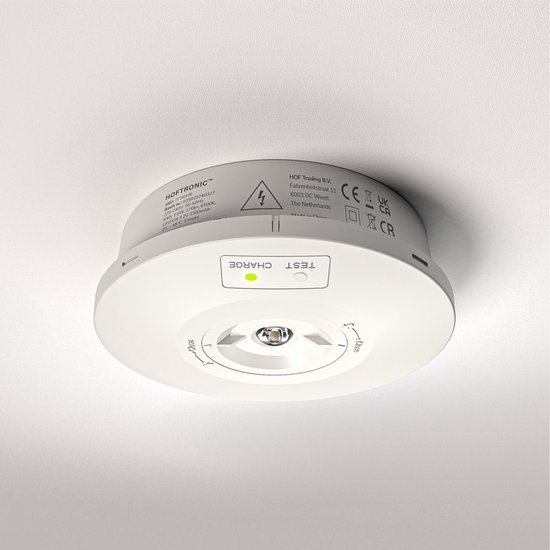 HOFTRONIC - Fuga LED opbouwspot rond - 3W 270 lumen - Verwisselbare lens - IP65 - 3 uur noodaccu 3300 mAh - 6500K - Autotest functie - Polycarbonaat wit - 230V