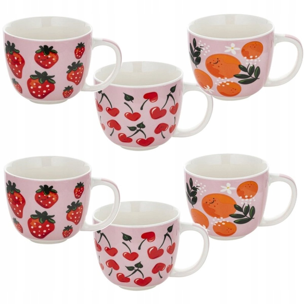 6x Porseleinen Mokken 400ml - Fruit Design - Vaatwasser & Magnetron