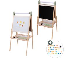 Sunny Luna Activiteiten Ezel – Verstelbare Houten Kinder Ezeltje – Speelezel met Whiteboard & Krijtbord – Magnetisch Bord – Inclusief Papierrol, Bekers & Accessoires – Educatief Speelgoed