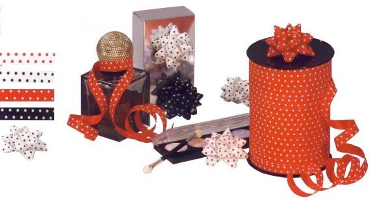 Krullint dots zwart op wit 10mm x 250 meter