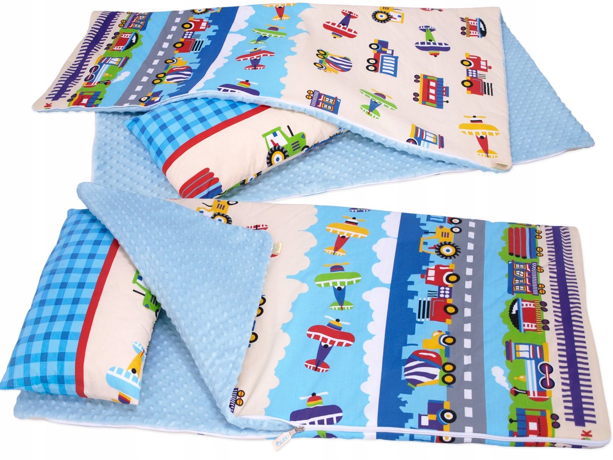 Minky Slaapzak BOBO Kleurrijke Voertuigen 120x60 cm met Kussen