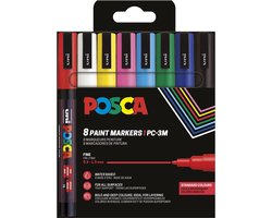 POSCA Paintmarker PC-3M - 0.9 - 1.3 mm - Mitsubishi Pencil - Etui van 8 Stuks in Geassorteerde Basiskleuren