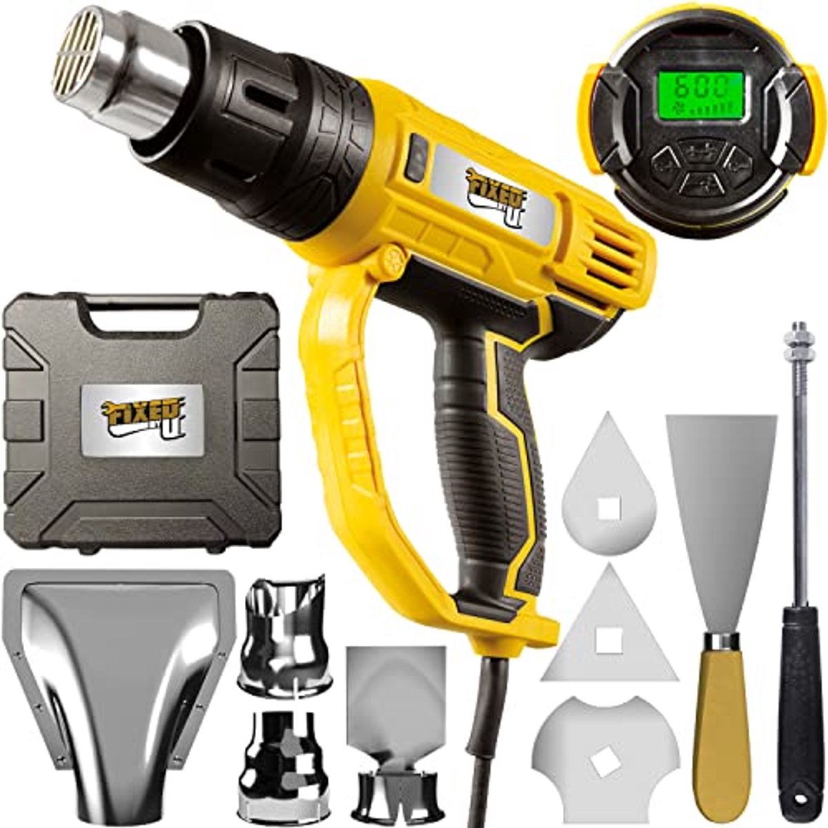 Elektrisch heteluchtpistool met LCD-display en instelbare temperatuur 60-600 °C, 2000W en accessoires