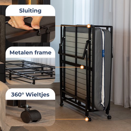 Best Life Lit Pliant 90x200 - Lit d’Appoint avec Matelas - Lit Pliable - Lit Rabattable 1 Personne