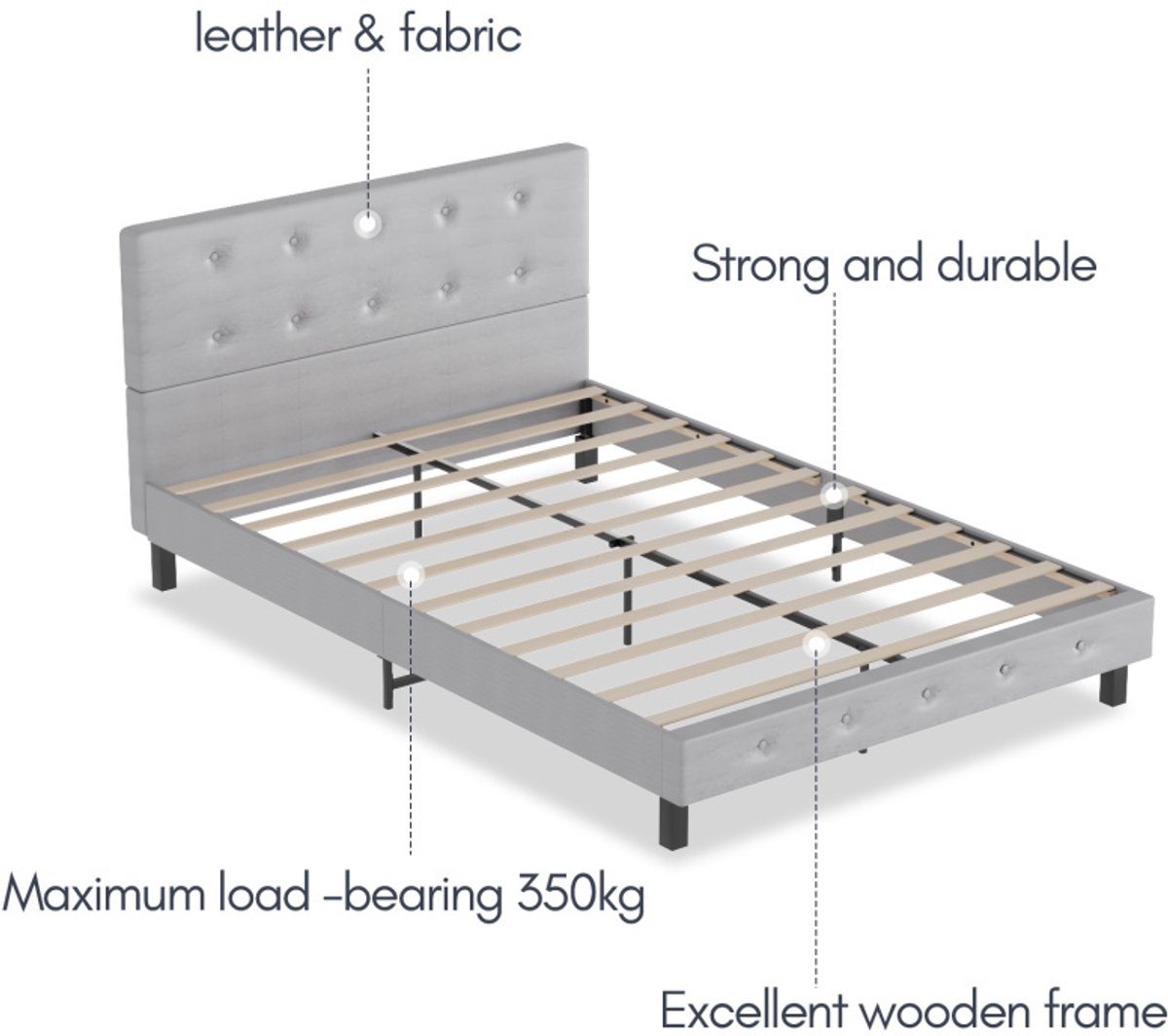 Bedframe Bed volwassen jeugdbed Tweepersoonsbed 120x200 cm Met Hoofdbord Massief Houten Lattenbodem Draagvermogen 350 kg - Grijs — cadeau in Cadeau-ideeën - foto 4