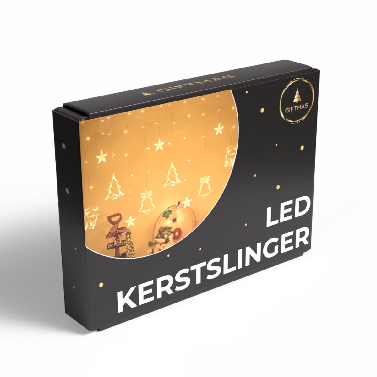 Giftmas Kerstverlichting Raam - Lichtgordijn Kerst met Figuren 2,5 m - 120 LED Warm Wit - Raamdecoratie Binnen en Buiten - Sterren, Klokken en Rendieren – foto 8