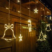 Giftmas Lichtgordijn – 120 LED Hangdecoratie – Warm Wit – Klokken en Sterren – Kerst en Raamdecoratie – Voor Binnen en Buiten - Kerstversiering - 2.5M