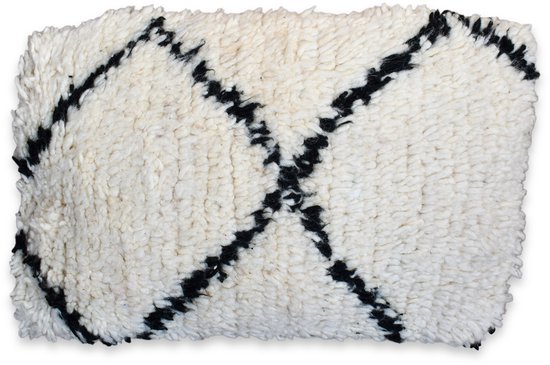 kussen berbère moelleux - Beni Ourain - Handgemaakt et unique - Fabriqué à partir d'un tapis berbère traditionnel - 55 x 30 cm - 100% laine