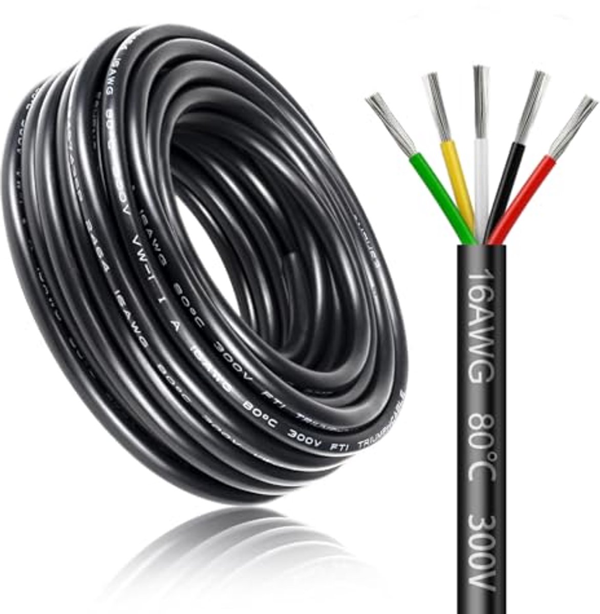 5 meter 16 AWG 5-aderige elektrische kabel voor laagspanning, flexibel en zacht