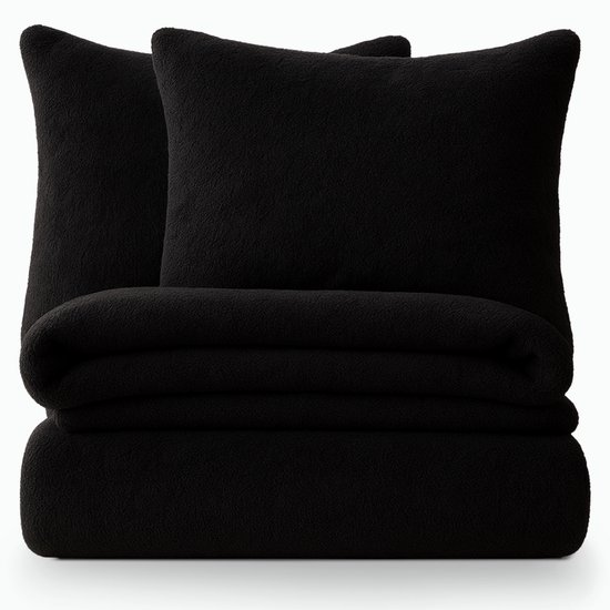 dekbedovertrek polaire Decoware® Teddy - Zwart - 260x220 + 2pcs 60x70 cm