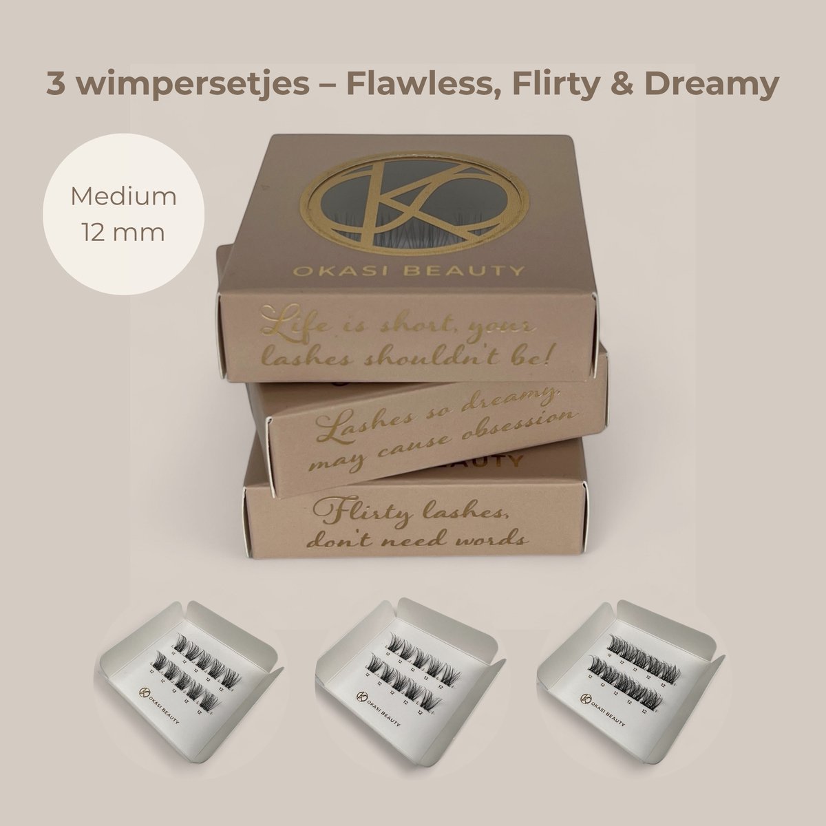 Premium Trio Cluster Wimpers 12 mm - Medium lengte - Volle natural glam look - 3 verschillende wimperstijlen - DIY Wimperextensions - Lichtgewicht & comfortabel - Okasi Beauty Trio Set - Wimperplukjes - Nepwimpers