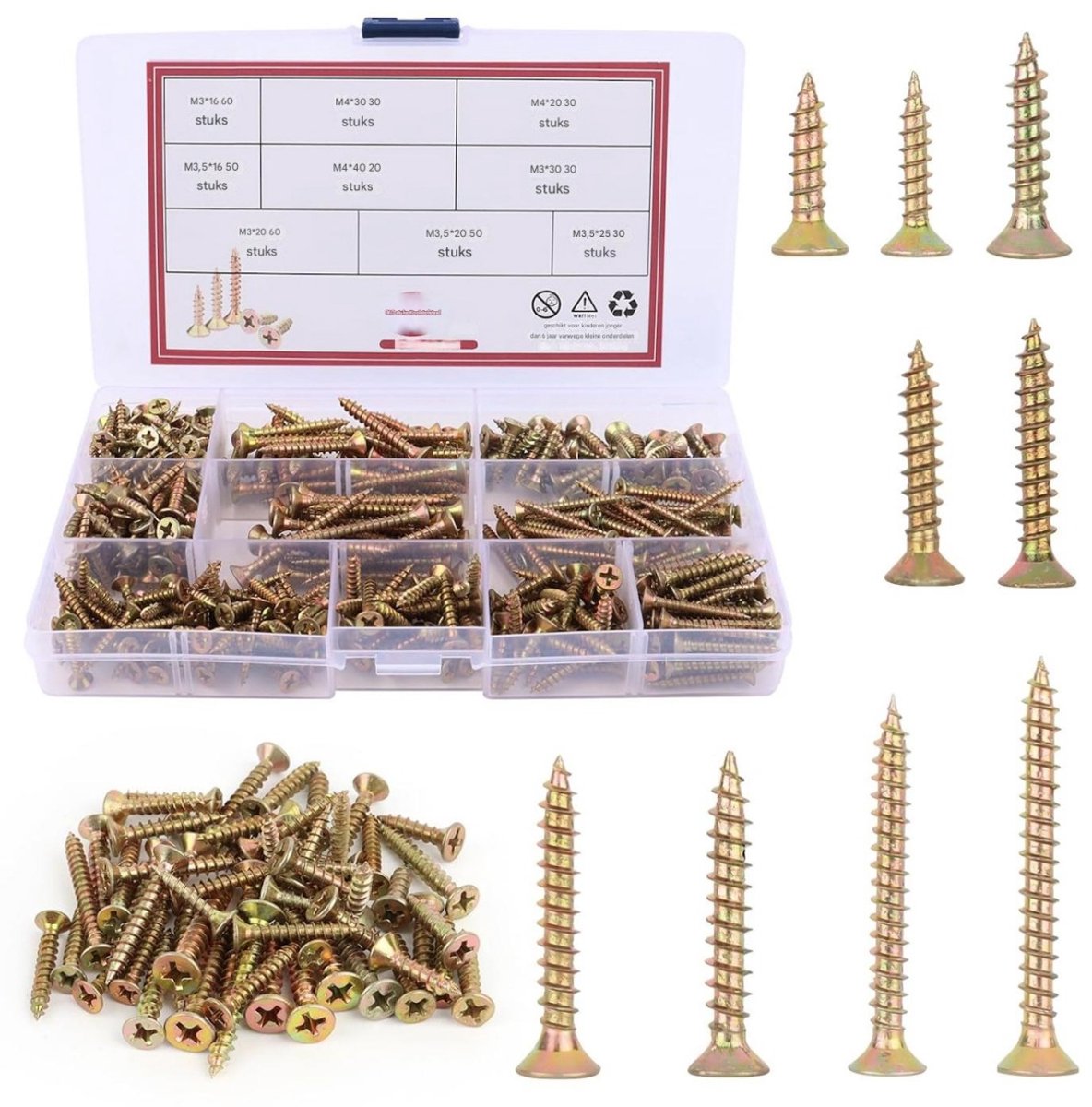 EXCITAT 360 stuks - Schroeven - Schroevenset - Kruiskopschroeven - Geschikt voor houten meubels, tuin, schuttingen, reparaties