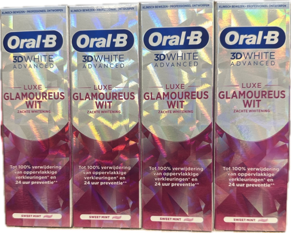 Oral-B Tandpasta 3DWhite Advanced Luxe Glamorous White - Voordeelverpakking 4 x 75 ml