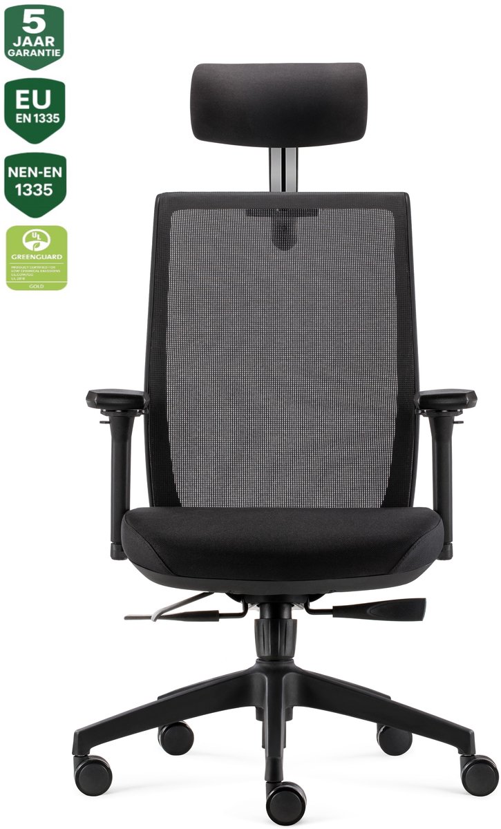 BENS 837H-Ergo-4 - Ergonomische Bureaustoel - Bureaustoelen voor volwassenen - Kantoorstoel - Incl. Hoofdsteun - GREENGUARD GOLD - NEN-EN1335 & ARBO normen