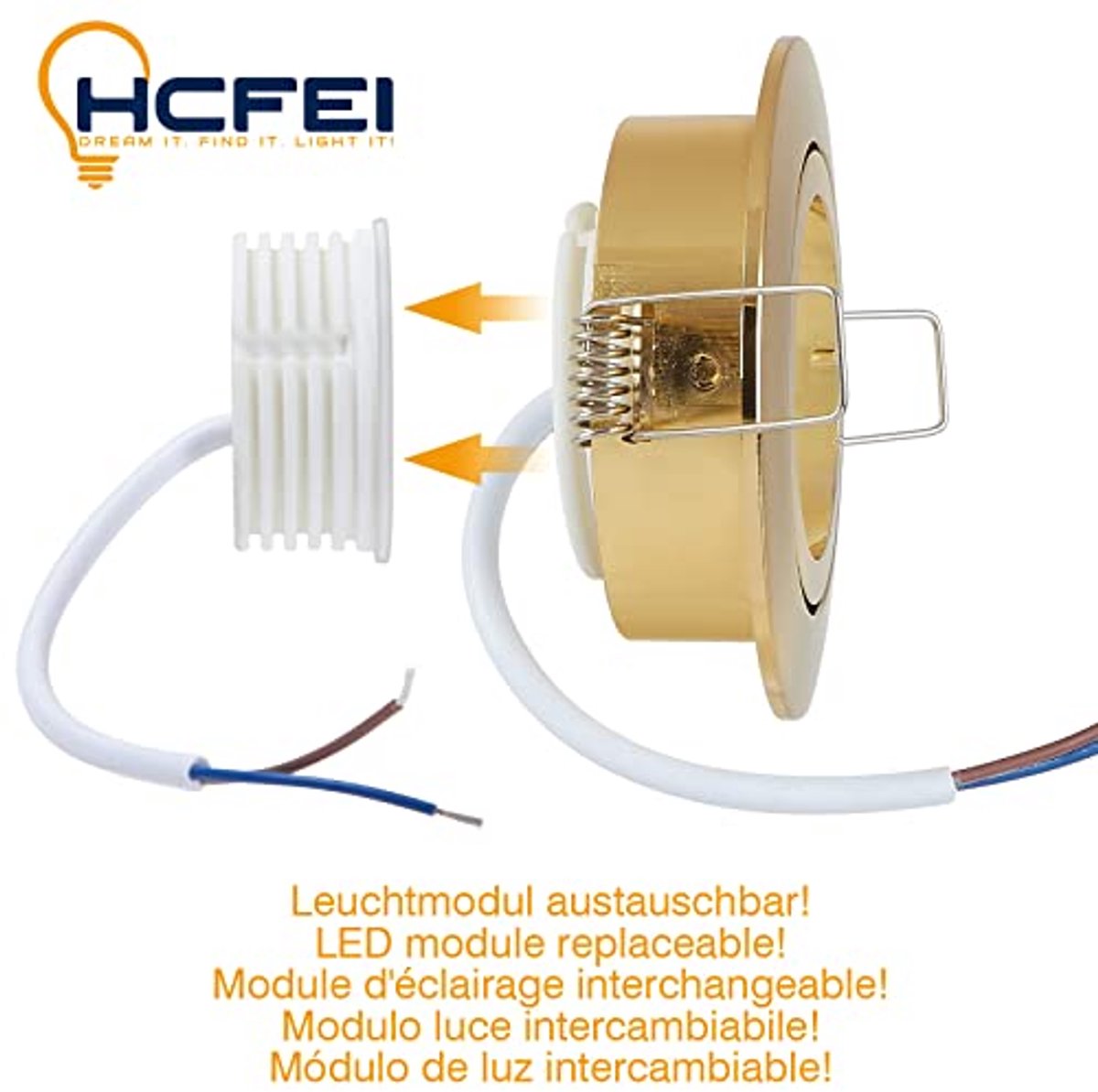 Dimbare LED Inbouwspot Rond Goud, Plat - 230V, 5W, Draaibaar, 68mm Inbouwdiameter, Neutraal Wit 4000K (Set van 6)