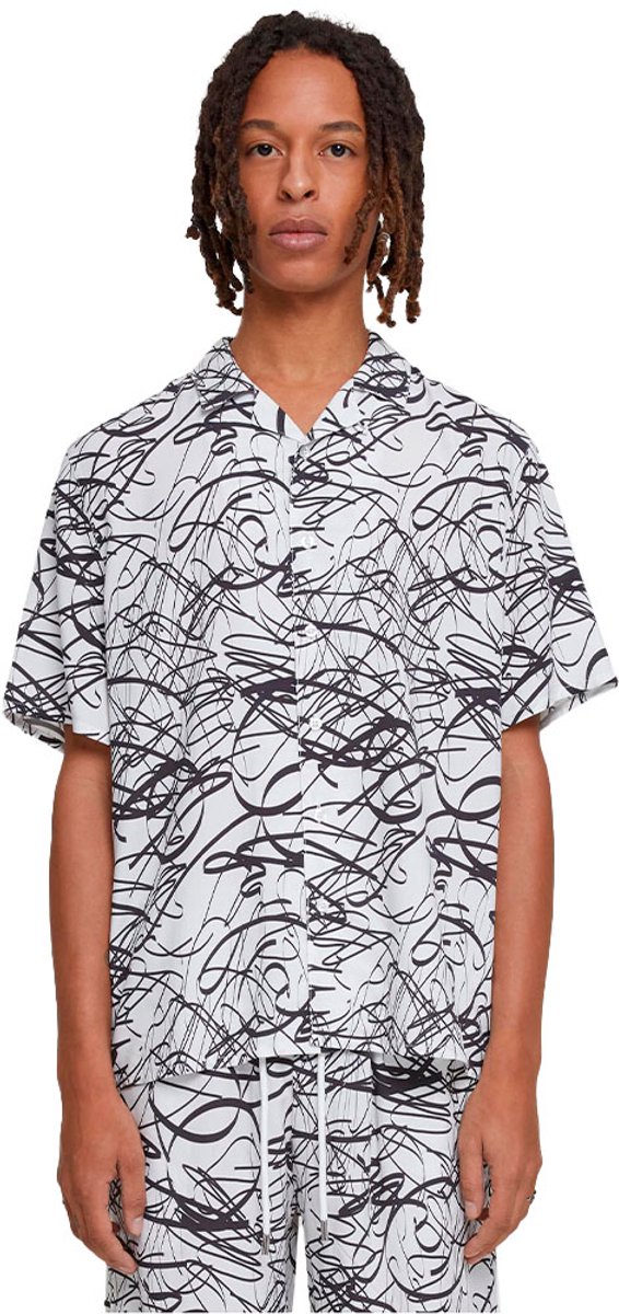 Urban Classics Viscose AOP Resort Overhemd XXL Wit