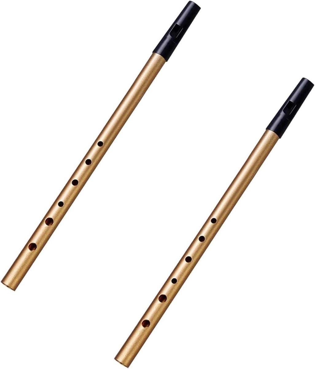 2 Pieces Pewter Whistle - Aluminium Penny Whistle - Zes Hole Fluit in Toonsoort D - Gouden Ierse Fluit voor Traditionele Muziek en Beginners