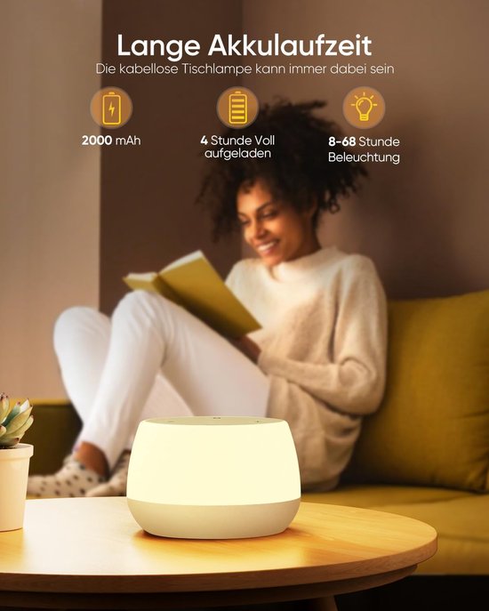 LED Bedside Lamp - Touch Dimmable - Set of 2 - Portable Table Lamp - Wireless - USB Rechargeable - Timer - Baby Night Light - RGB Colours - Voor Slaapkamer en Woonkamer - Kinderlicht — afbeelding 4