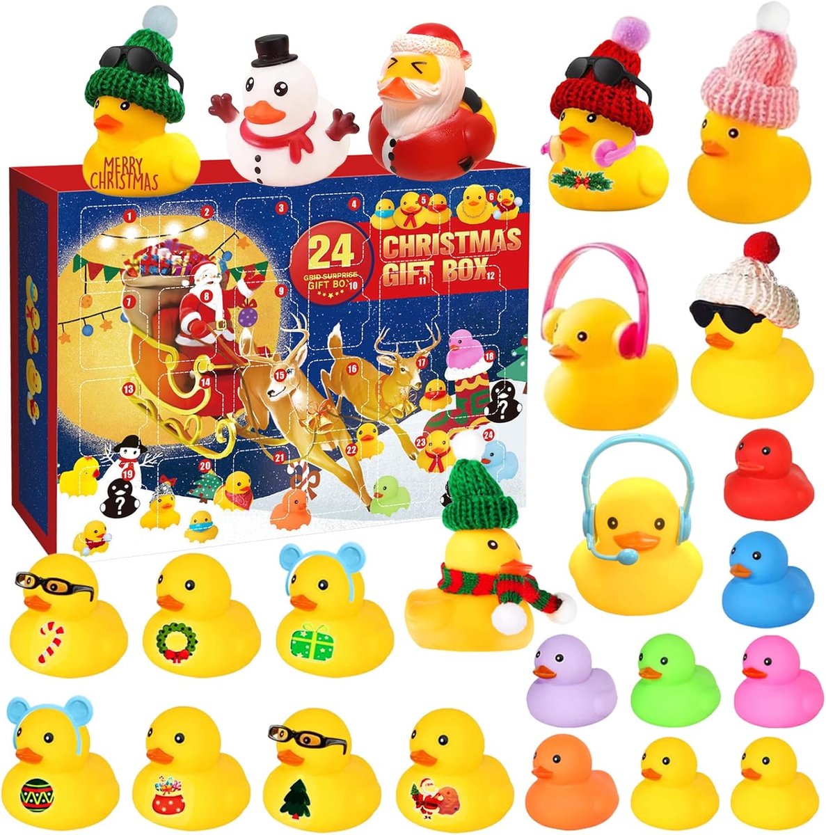 24 Rubberized Duck Advent Calendar - Niedliche Gummi-Ente Badespielzeug für Jungen - Meerdere vormen van kleuren - Geweldig geschenk voor kinderen en kleinkinderen - Vakantiegeschenken