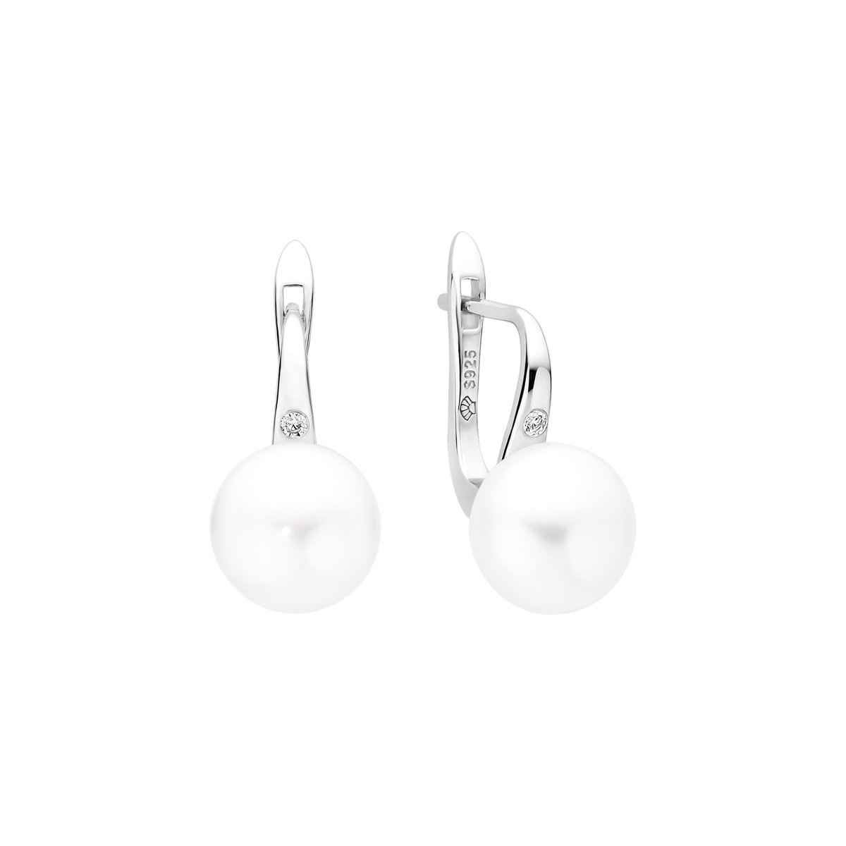 Gaura – Oorbellen met parel en zirkonia – 10–10,5 mm – Rhodium plated 925 sterling zilver met Engelse sluiting