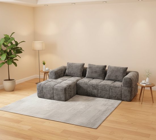 Canapé 3 places en U 250 x 158 x 60 cm – Canapé d'angle de Luxe Industrialhome en chenille avec 3 Coussins et poches latérales – Grijs – Canapé modulable rembourré confortable sans assemblage – Canapé Design moderne pour salon