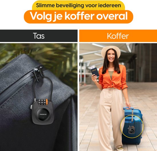 Valise noire avec un cadenas PRORIDE. Valise bleue avec un cadenas PRORIDE, portée par une femme portant un chapeau.