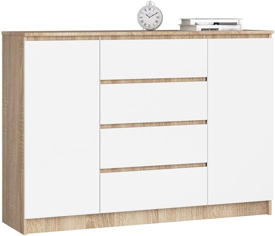 Grande Commode pour le salon AKORD K160 Blanche 160 cm 2 portes 4 tiroirs façade Wengé 4
