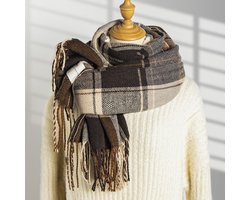 Grote maat dames heren winter warme kasjmier imitatie ruit zachte dikke sjaal trui sjaal mode sjaal coole sjaal unisex cadeau kerstcadeau, 200cm, Bruin