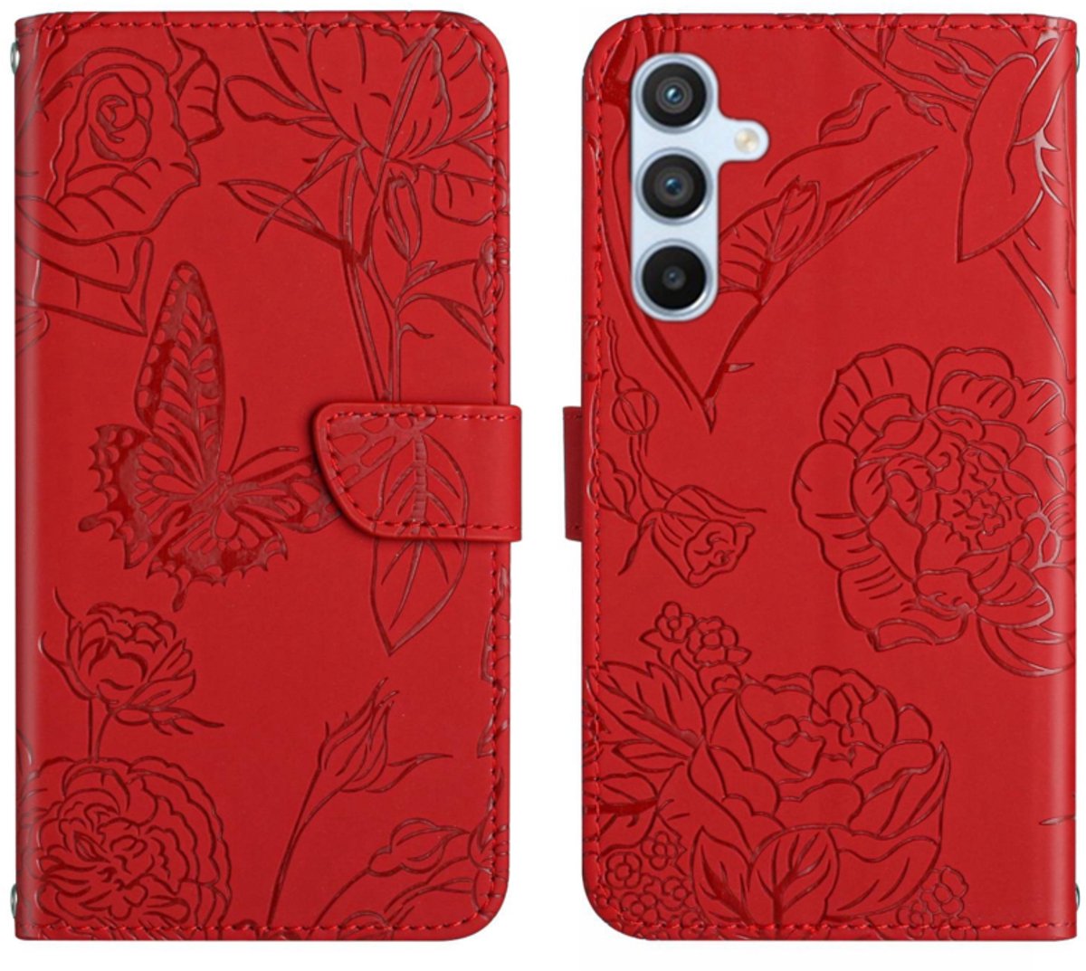PU BookCover Hoes Etui geschikt voor Samsung Galaxy A37 - A36 - A56 Rood - Vlinders