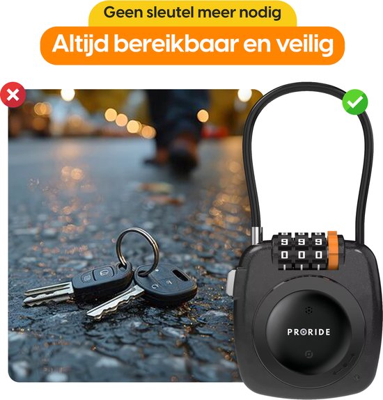 Cadenas noir PRORIDE à 3 chiffres à côté d'un jeu de clés.