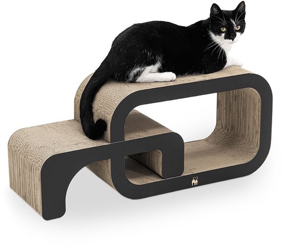 Petrebels Krabkarton voor Katten - Max 55 - Zwart - Stevig Karton - Design Krabplank - 55 x 24 x 33 cm