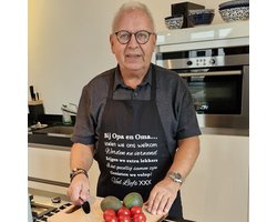 Keukenschort zwart met grappige tekst bedrukt cadeau sint en kerst | katoenen Barbecueschort Keuken BBQ Schort Kookschort bij opa en oma Kokschort mama papa opa oma vrouwen dames mannen heren jullie worden