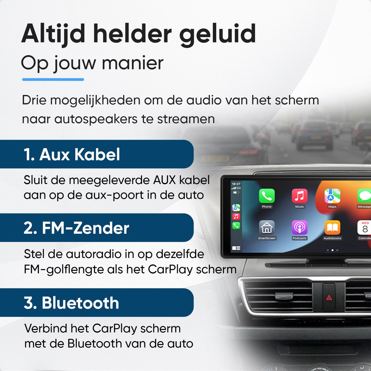 CarMe 10 Inch CarPlay Scherm Draadloos met Achteruitrijcamera 6m, Apple CarPlay & Android Auto Touchscreen - Afbeelding 4