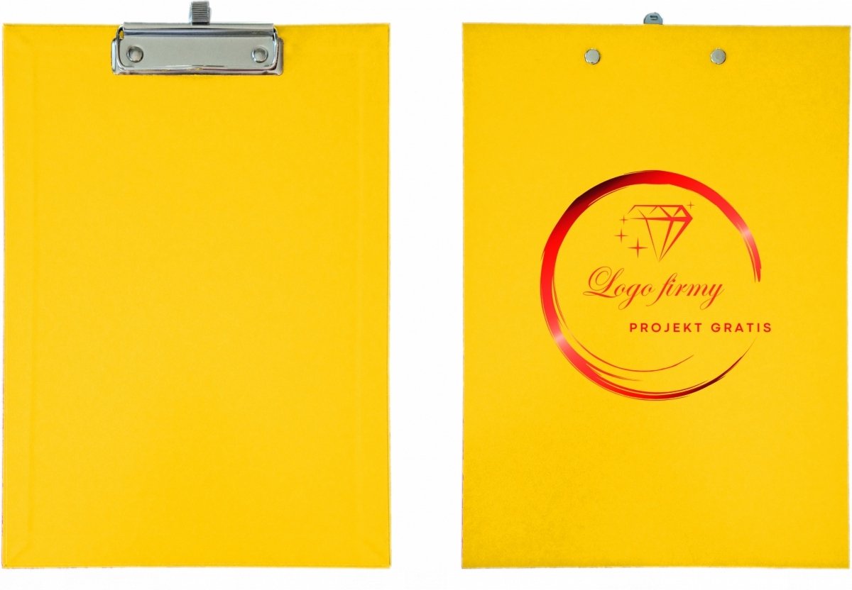 Geel A4 klembord met penhouder en logo - UV-print
