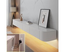 TV Meubel Wandkast met LED Verlichting – Zwevende TV Kast 140 cm – Moderne TV Dressoir met Grote Opslag en Laden – Hangend TV Meubel Hout Wit – Minimalistisch Lowboard met Kabelmanagement – Medahomestore