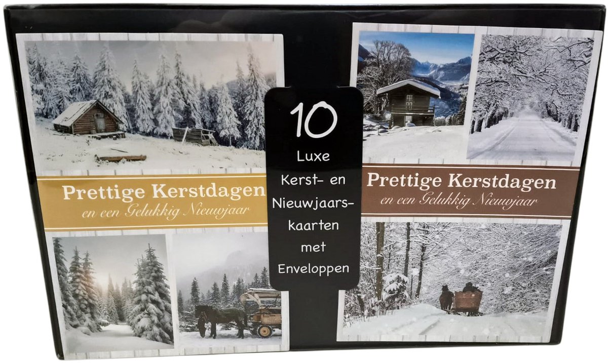 10 Luxe Kerstkaarten / Nieuwjaarskaarten met Enveloppen – Set van 10 – Winterlandschap Thema – Prettige Kerstdagen en een Gelukkig Nieuwjaar