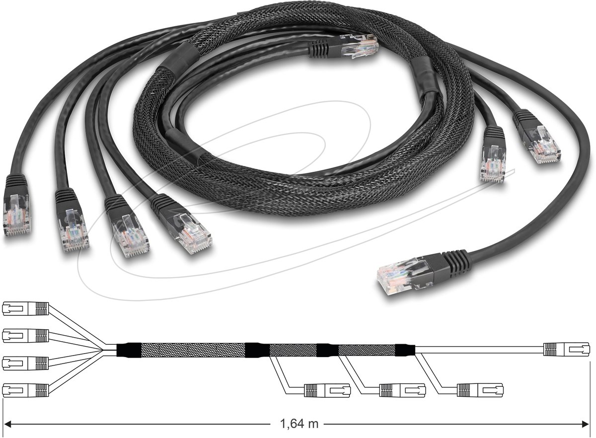 Delock RJ45 Trunk Cable 4 x plug to 4 x plug Cat.5e UTP black