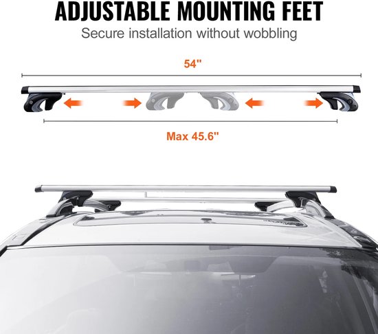 VEVOR Universele Dakdwarsbalk – 129,5 Cm, Aluminium, Belastbaar Tot 90 Kg, Met Sloten