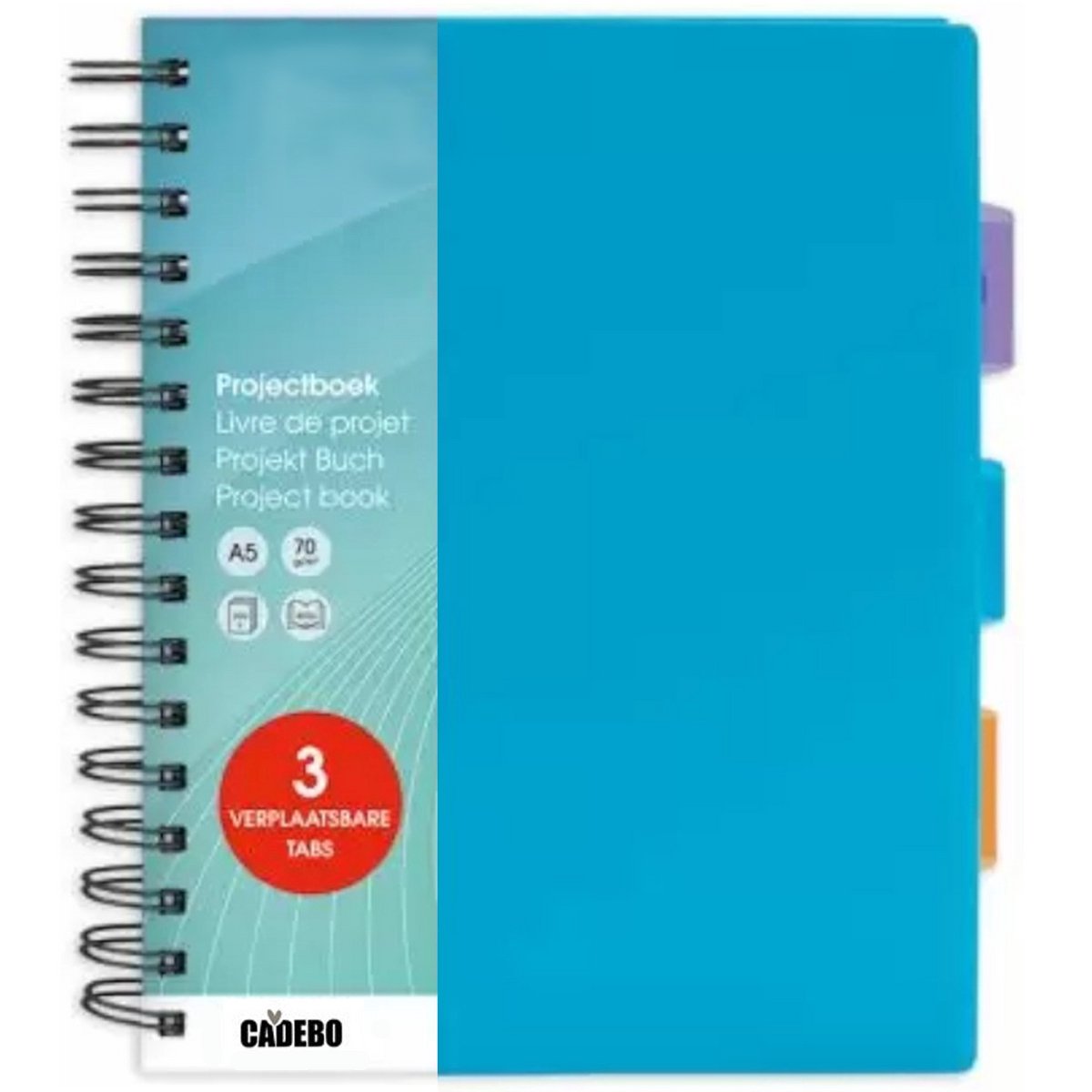 Cadebo Projectboek A5 3tabs 200vel - Aqua Blauw