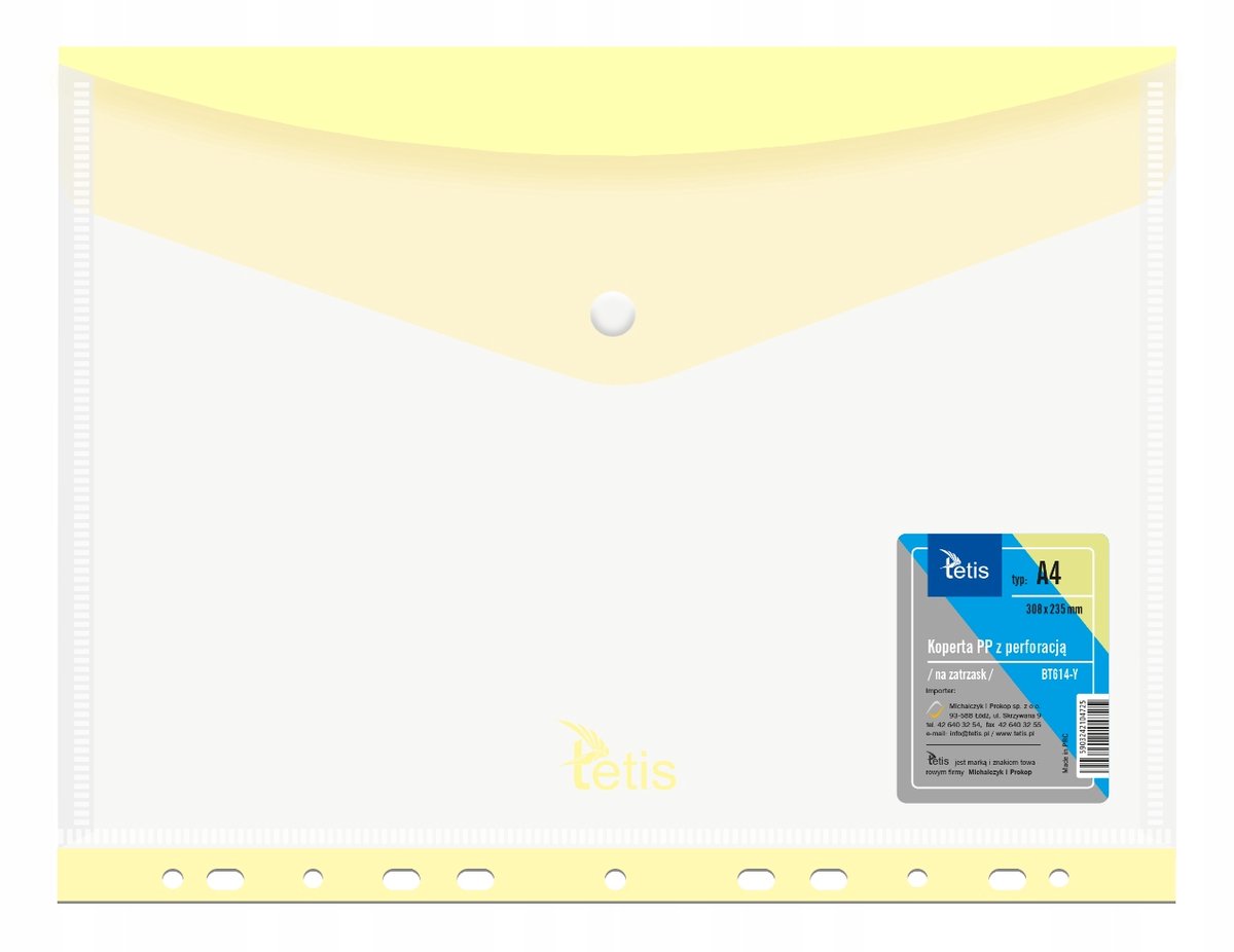 Gele PP-envelopmap met drukknop en Europaration A4