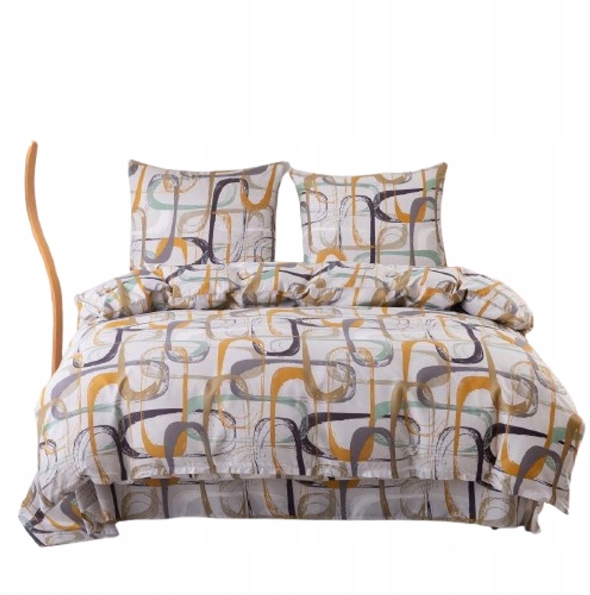 Dekbedovertrek Set 200x220cm - Katoen Satijn - Abstract Geel/Bruin/Mint
