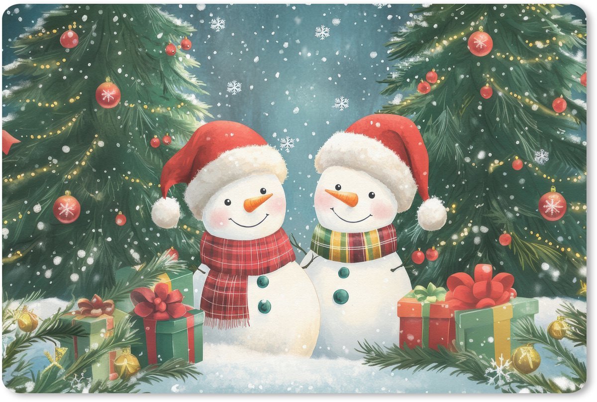 Muismat 27x18 cm - Mousepad Sneeuwpop - Kerstsneeuw - Groen - Rood - Muismatten