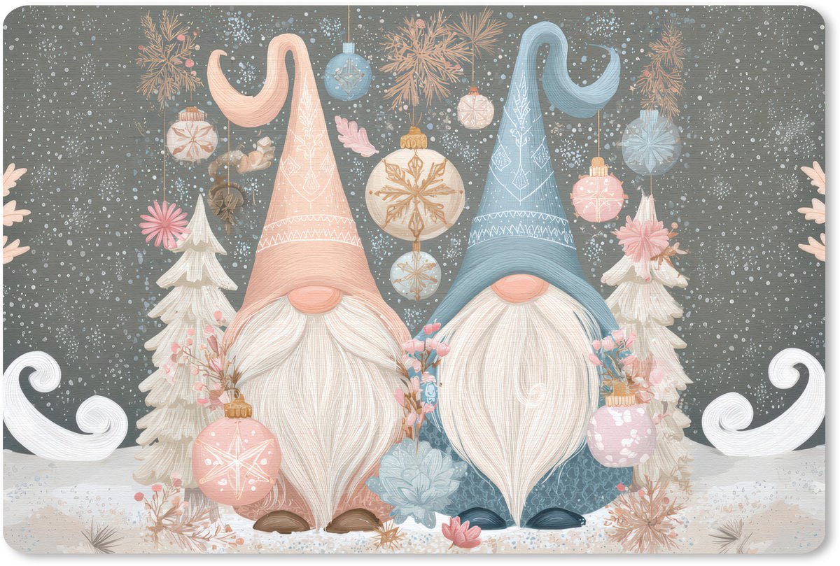 Muismat 27x18 cm - Mousepad Kerst - Gnomen - Pastel - Muismatten