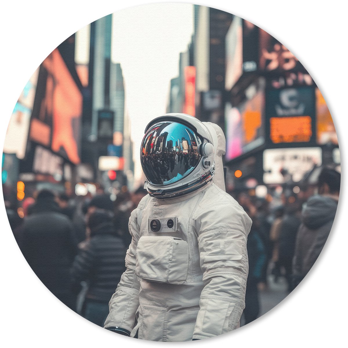 Muismat rond 20x20 cm - Mousepad Stad - Mensen - Astronaut - Wit - Ronde muismatten