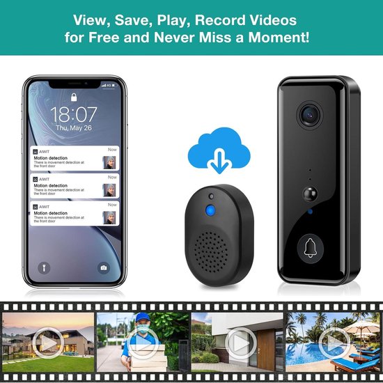 Provento - Draadloze deurbel met camera, 1080P WiFi videodeurtelefoon met nachtzicht, voetgangersdetectie, tweewegintercom en cloudopslag - IP65 waterdicht — afbeelding 3
