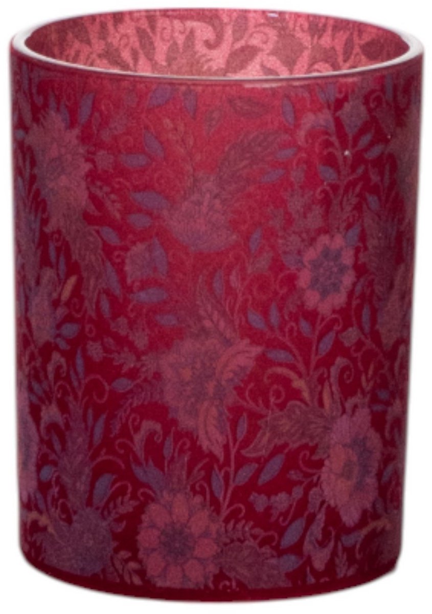 Mars & More waxinelichthouder fluwelen bloemen bordeaux groot 12cm
