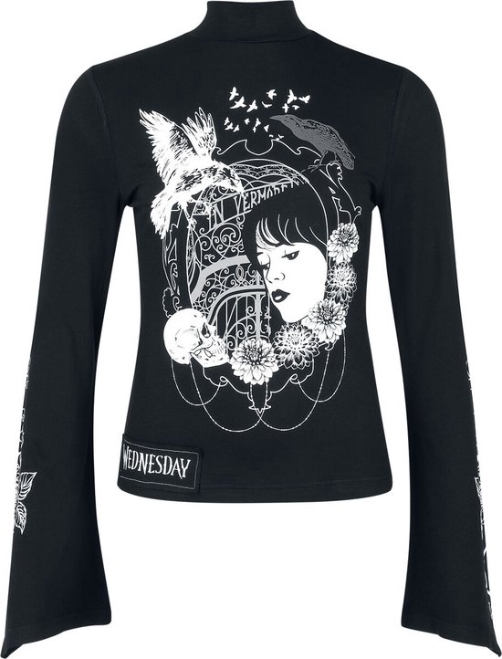 Chemise à manches longues pour homme Wednesday Mirror of Nevermore - Noire - Taille L
