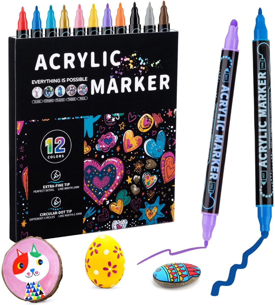 Gsedaox- Dubbelzijdige Stiften Voor Volwassenen en Kinderen - Set 12 Stuks - Twinmarkers - Markeerstiften - Brushpennen