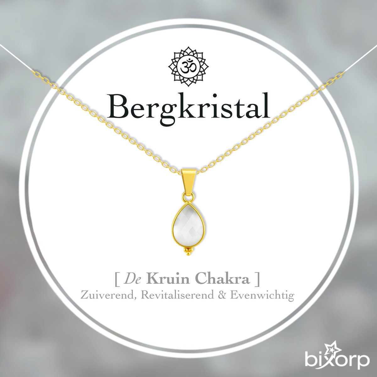 Bixorp Bergkristal Druppel Ketting - Goud Verguld S925 Zilver + Edelsteen Hanger - Traan Bedel - Spirituele Chakra Ketting met Cadeau Kaartje - 45cm + 5cm verstelbaar